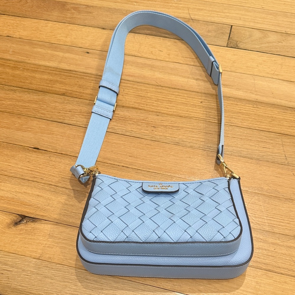 kate spade Light Blue Woven Leather Crossbody Bag